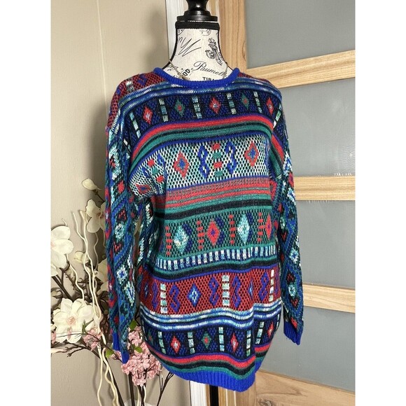 Vintage UNO & UNA Sweater Geometric Oversized 80s 90s 1980s Unisex - Picture 1 of 7